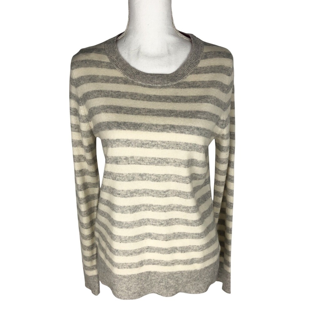 C&C CALIFORNIA 100% 2 Ply Cashmere Striped Sweater Ivory Gray Size M‎